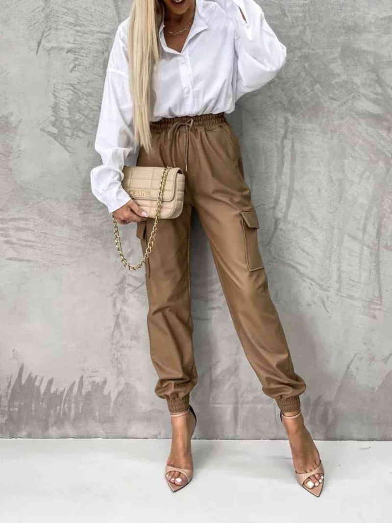 Tied High Waist Pants with Pockets-Bottoms-Bottoms, C@X@Y, Ship From Overseas-[option4]-[option5]-[option6]-Womens-USA-Clothing-Boutique-Shop-Online-Clothes Minded