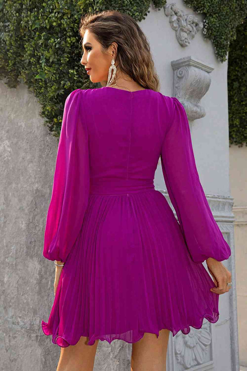 Tied Surplice Neck Pleated Dress-Dresses-Ringing-N, Ship From Overseas-[option4]-[option5]-[option6]-Womens-USA-Clothing-Boutique-Shop-Online-Clothes Minded