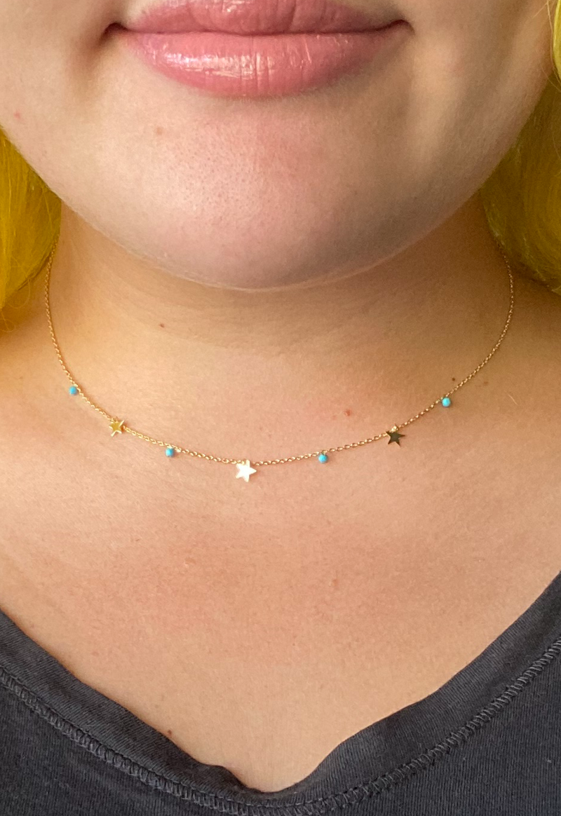 Tiny Stars Necklace-180 Jewelry-Accessories, jewelry, Max Retail, Necklace, Pink Collection, Stars Necklace, Tiny Stars Necklace-Turquoise Beads-[option4]-[option5]-[option6]-Womens-USA-Clothing-Boutique-Shop-Online-Clothes Minded