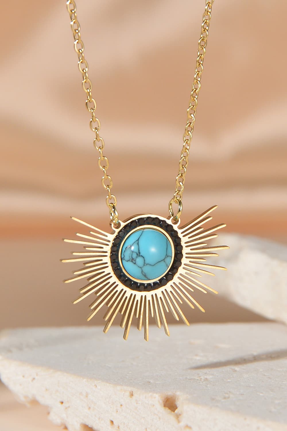 Turquoise 14K Gold Plated Pendant Necklace-Grandfell, Ship From Overseas, Shipping Delay 09/29/2023 - 10/04/2023-Gold-One Size-[option4]-[option5]-[option6]-Womens-USA-Clothing-Boutique-Shop-Online-Clothes Minded