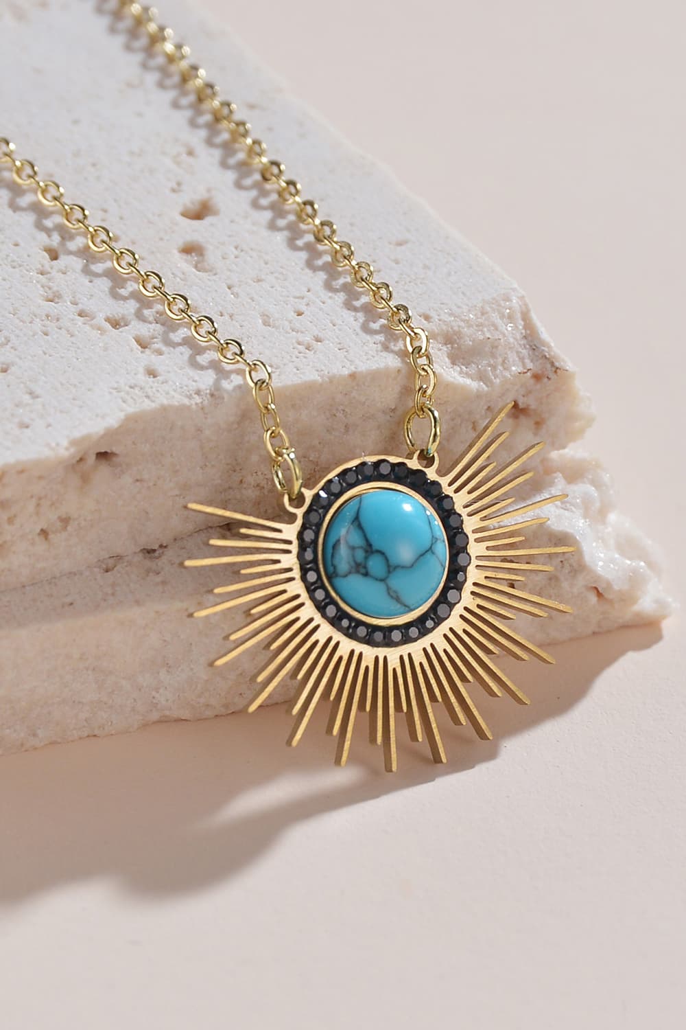 Turquoise 14K Gold Plated Pendant Necklace-Grandfell, Ship From Overseas, Shipping Delay 09/29/2023 - 10/04/2023-Gold-One Size-[option4]-[option5]-[option6]-Womens-USA-Clothing-Boutique-Shop-Online-Clothes Minded
