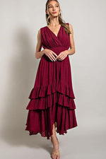 V NECK RUFFLE MAXI DRESS-Dresses-Boutique Dress, Cocktail Dresses, Contemporary, Dress, Maxi, Only at FashionGo, Polyester, Ruffled, Solid-[option4]-[option5]-[option6]-Womens-USA-Clothing-Boutique-Shop-Online-Clothes Minded