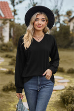 V-Neck Dropped Shoulder Blouse-Tops-Ship From Overseas, Shipping Delay 09/29/2023 - 10/02/2023, Tops, X&D-Black-S-[option4]-[option5]-[option6]-Womens-USA-Clothing-Boutique-Shop-Online-Clothes Minded
