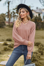 V-Neck Dropped Shoulder Blouse-Tops-Ship From Overseas, Shipping Delay 09/29/2023 - 10/02/2023, Tops, X&D-[option4]-[option5]-[option6]-Womens-USA-Clothing-Boutique-Shop-Online-Clothes Minded