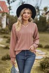 V-Neck Dropped Shoulder Blouse-Tops-Ship From Overseas, Shipping Delay 09/29/2023 - 10/02/2023, Tops, X&D-Dusty Pink-S-[option4]-[option5]-[option6]-Womens-USA-Clothing-Boutique-Shop-Online-Clothes Minded