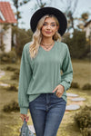 V-Neck Dropped Shoulder Blouse-Tops-Ship From Overseas, Shipping Delay 09/29/2023 - 10/02/2023, Tops, X&D-Sage-S-[option4]-[option5]-[option6]-Womens-USA-Clothing-Boutique-Shop-Online-Clothes Minded