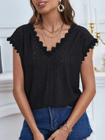 V-Neck Eyelet Short Sleeve Top-Tops-Boutique Top, Romantichut, Ship From Overseas, Shipping Delay 09/29/2023 - 10/04/2023, Top, Tops-[option4]-[option5]-[option6]-Womens-USA-Clothing-Boutique-Shop-Online-Clothes Minded