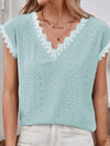 V-Neck Eyelet Short Sleeve Top-Tops-Boutique Top, Romantichut, Ship From Overseas, Shipping Delay 09/29/2023 - 10/04/2023, Top, Tops-Turquoise-S-[option4]-[option5]-[option6]-Womens-USA-Clothing-Boutique-Shop-Online-Clothes Minded