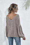 V-Neck Long Sleeve Dropped Shoulder Knit Top-Shirts & Tops-Ship From Overseas, YO-[option4]-[option5]-[option6]-Womens-USA-Clothing-Boutique-Shop-Online-Clothes Minded