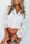V-Neck Openwork Long Sleeve Blouse-Blouses-Ship From Overseas, SYNZ-[option4]-[option5]-[option6]-Womens-USA-Clothing-Boutique-Shop-Online-Clothes Minded