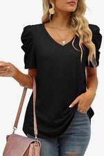 V-Neck Puff Sleeve Tee-Lamy, Ship From Overseas-Black-S-[option4]-[option5]-[option6]-Womens-USA-Clothing-Boutique-Shop-Online-Clothes Minded