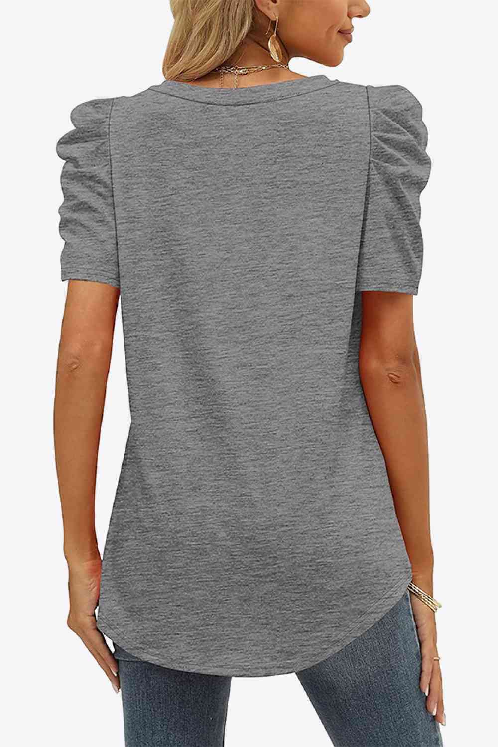 V-Neck Puff Sleeve Tee-Lamy, Ship From Overseas-Mid Gray-S-[option4]-[option5]-[option6]-Womens-USA-Clothing-Boutique-Shop-Online-Clothes Minded