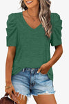 V-Neck Puff Sleeve Tee-Lamy, Ship From Overseas-Forest-S-[option4]-[option5]-[option6]-Womens-USA-Clothing-Boutique-Shop-Online-Clothes Minded