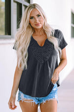 V-Neck Short Sleeve Blouse-Ship From Overseas, SYNZ-Charcoal-S-[option4]-[option5]-[option6]-Womens-USA-Clothing-Boutique-Shop-Online-Clothes Minded