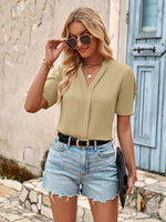 V-Neck Short Sleeve Blouse-S.N, Ship From Overseas-[option4]-[option5]-[option6]-Womens-USA-Clothing-Boutique-Shop-Online-Clothes Minded