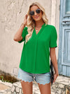 V-Neck Short Sleeve Blouse-S.N, Ship From Overseas-Mid Green-S-[option4]-[option5]-[option6]-Womens-USA-Clothing-Boutique-Shop-Online-Clothes Minded