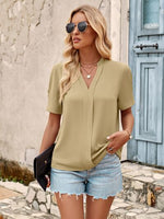 V-Neck Short Sleeve Blouse-S.N, Ship From Overseas-Tan-S-[option4]-[option5]-[option6]-Womens-USA-Clothing-Boutique-Shop-Online-Clothes Minded