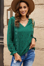 WBS Lace Crochet V-Neck Flounce Sleeve Top-Tops-Will be shipped collection-Green-S-[option4]-[option5]-[option6]-Womens-USA-Clothing-Boutique-Shop-Online-Clothes Minded