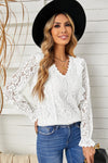 WBS Lace Crochet V-Neck Flounce Sleeve Top-Tops-Will be shipped collection-White-S-[option4]-[option5]-[option6]-Womens-USA-Clothing-Boutique-Shop-Online-Clothes Minded