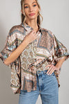 WBS PRINTED HALF SLEEVE BLOUSE TOP-Shirts & Tops-3/4 Sleeve, Button Down, Contemporary, Only at FashionGo, Polyester, Print-Animal-Floral-Skull-Butterfly, Shirts & Blouses-[option4]-[option5]-[option6]-Womens-USA-Clothing-Boutique-Shop-Online-Clothes Minded