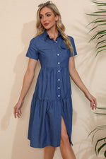 WBS Short Sleeve Collared Button Down Denim Dress-Will be shipped collection-[option4]-[option5]-[option6]-Womens-USA-Clothing-Boutique-Shop-Online-Clothes Minded