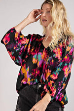 WBS V-NECK TIE FRONT BLOUSE TOP-Shirts & Tops-Contemporary, Long Sleeve, Only at FashionGo, Polyester, Print-Animal-Floral-Skull-Butterfly, Shirts & Blouses, Tiered-[option4]-[option5]-[option6]-Womens-USA-Clothing-Boutique-Shop-Online-Clothes Minded