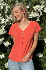 WBS V neck button blouse-Tops-Shirts & Blouses-Coral-S-[option4]-[option5]-[option6]-Womens-USA-Clothing-Boutique-Shop-Online-Clothes Minded