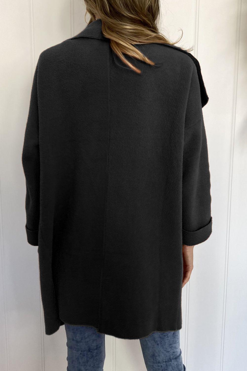 Waterfall Collar Brushed Longline Coat with Pockets-Ship From Overseas, YO-Black-S-[option4]-[option5]-[option6]-Womens-USA-Clothing-Boutique-Shop-Online-Clothes Minded