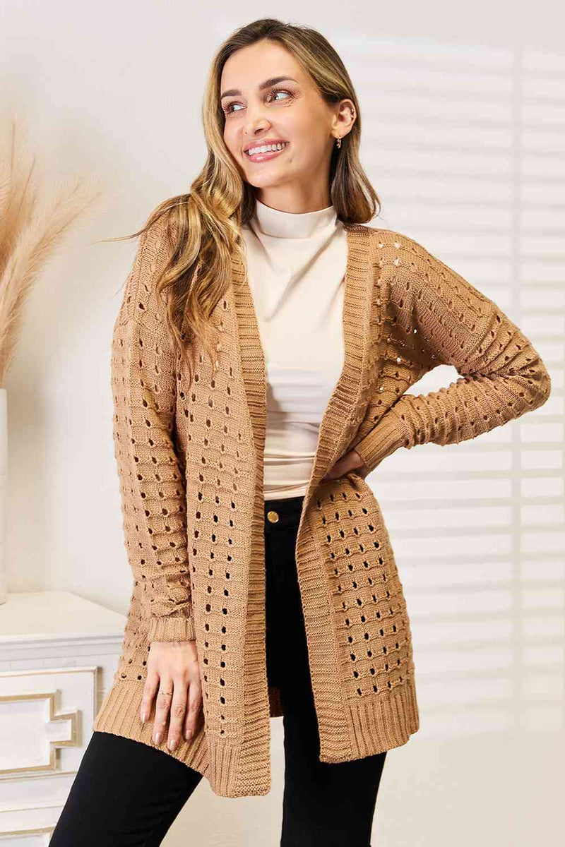 Woven Right Openwork Horizontal Ribbing Open Front Cardigan-Ship from USA, Woven Right-Caramel-S-[option4]-[option5]-[option6]-Womens-USA-Clothing-Boutique-Shop-Online-Clothes Minded