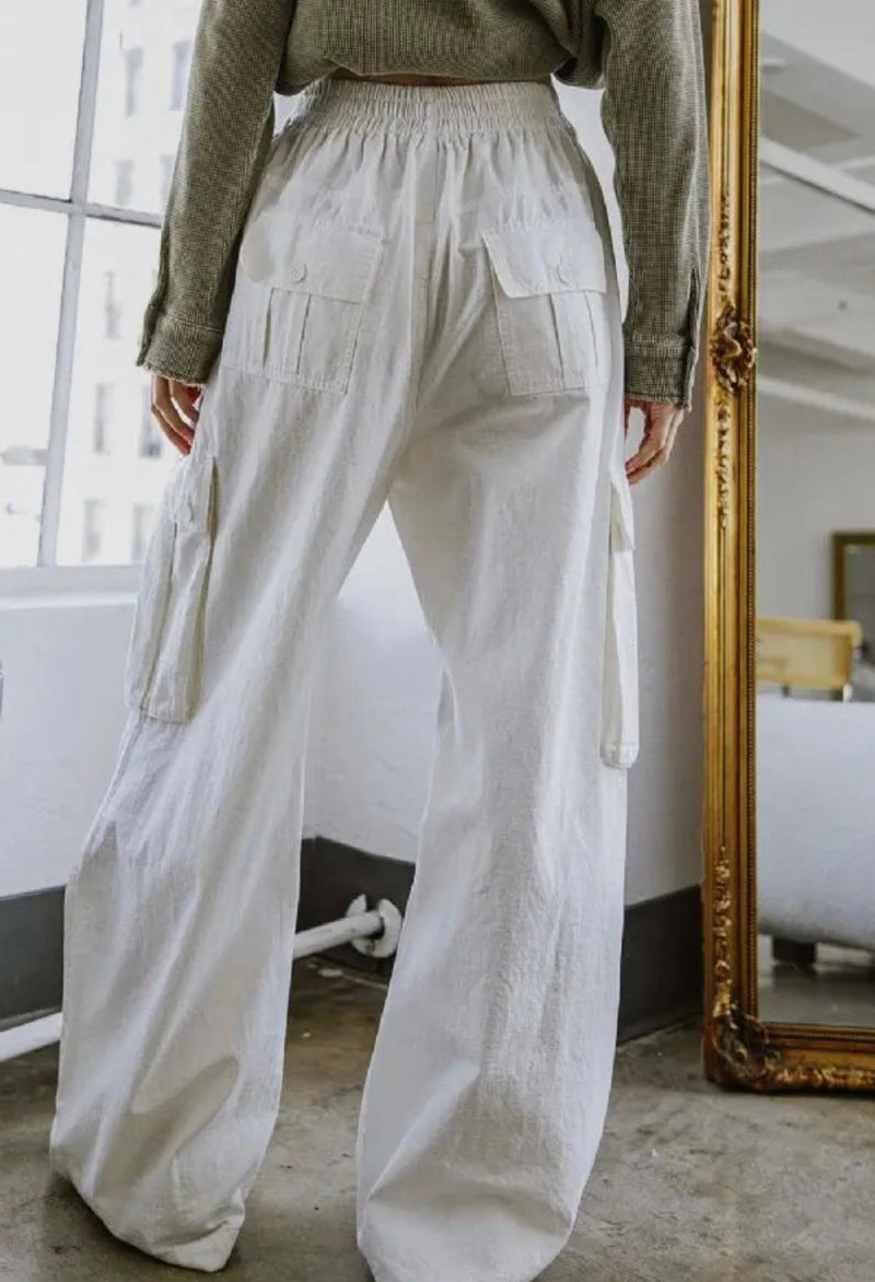 Woven White Cargo Pants-160 Bottoms-Cargo Pants, White Pants, Woven White Cargo Pants-[option4]-[option5]-[option6]-Womens-USA-Clothing-Boutique-Shop-Online-Clothes Minded