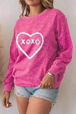 XOXO Heart Graphic Round Neck Long Sleeve Sweatshirt-Ship From Overseas, SYNZ-Fuchsia Pink-S-[option4]-[option5]-[option6]-Womens-USA-Clothing-Boutique-Shop-Online-Clothes Minded