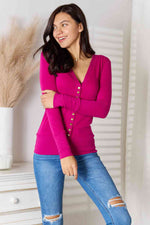 Zenana Full Size V-Neck Long Sleeve Cardigan-Ship from USA, Zenana-Magenta-S-[option4]-[option5]-[option6]-Womens-USA-Clothing-Boutique-Shop-Online-Clothes Minded