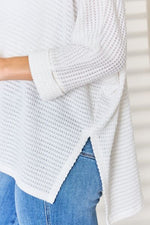 Zenana Full Size Waffle Knit V-Neck Long Sleeve Slit Top-Ship from USA, Zenana-[option4]-[option5]-[option6]-Womens-USA-Clothing-Boutique-Shop-Online-Clothes Minded