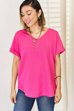 Zenana V-Neck Rolled Short Sleeve T-Shirt-Ship from USA, Zenana-[option4]-[option5]-[option6]-Womens-USA-Clothing-Boutique-Shop-Online-Clothes Minded