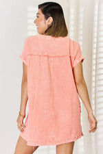 Zenana Washed Nochted Rolled Short Sleeve Dress-Ship from USA, Zenana-[option4]-[option5]-[option6]-Womens-USA-Clothing-Boutique-Shop-Online-Clothes Minded