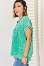 Zenana Washed Raw Hem Short Sleeve Blouse with Pockets-Ship from USA, Zenana-[option4]-[option5]-[option6]-Womens-USA-Clothing-Boutique-Shop-Online-Clothes Minded