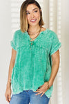 Zenana Washed Raw Hem Short Sleeve Blouse with Pockets-Ship from USA, Zenana-Kelly Green-S-[option4]-[option5]-[option6]-Womens-USA-Clothing-Boutique-Shop-Online-Clothes Minded