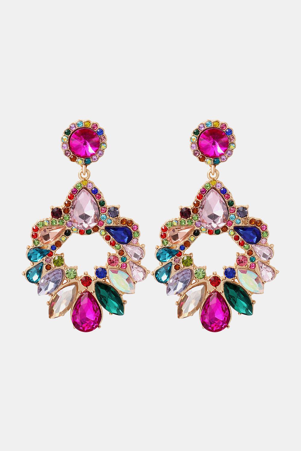 Zinc Alloy Frame Glass Stone Dangle Earrings-J.J.S.P, Ship From Overseas, Shipping Delay 09/29/2023 - 10/04/2023-Multicolor-One Size-[option4]-[option5]-[option6]-Womens-USA-Clothing-Boutique-Shop-Online-Clothes Minded