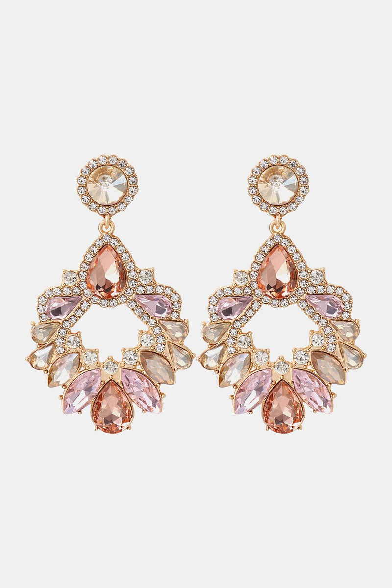 Zinc Alloy Frame Glass Stone Dangle Earrings-J.J.S.P, Ship From Overseas, Shipping Delay 09/29/2023 - 10/04/2023-Peach-One Size-[option4]-[option5]-[option6]-Womens-USA-Clothing-Boutique-Shop-Online-Clothes Minded