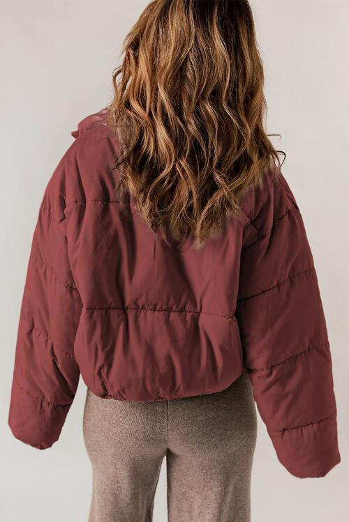 Zip Up Collared Neck Long Sleeve Winter Coat-Jackets-Ship From Overseas, SYNZ-Brick Red-S-[option4]-[option5]-[option6]-Womens-USA-Clothing-Boutique-Shop-Online-Clothes Minded