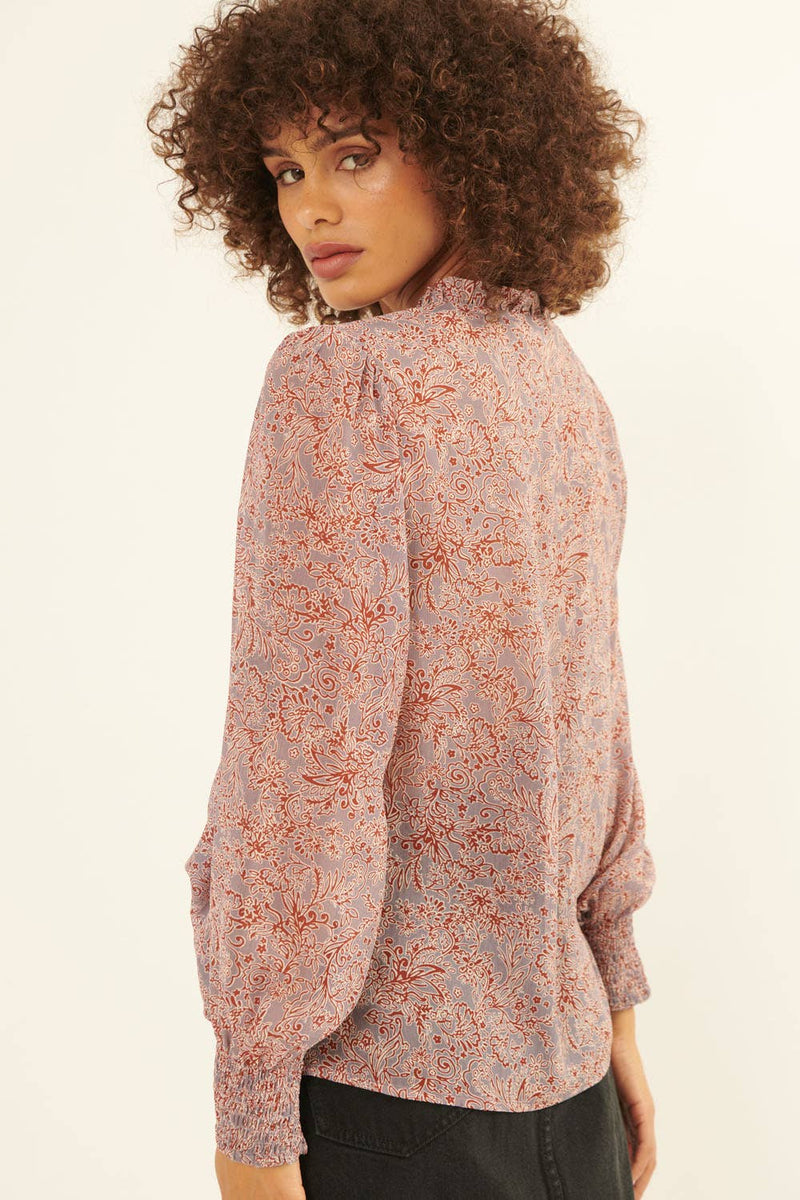 Floral V Neck Long Sleeve Blouse