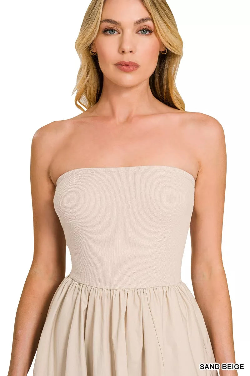 Zenana Combined Knit Tube Top Flare Mini Dress Zenana Combined Knit Tube Top Flare Mini Dress