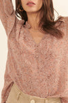 Floral V Neck Long Sleeve Blouse