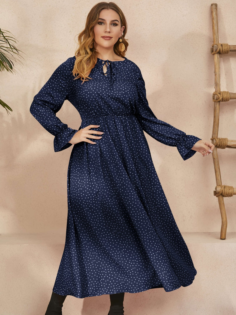 Honey Plus Size Ruffled Polka Dot Long Sleeve Midi Dress Honey Plus Size Ruffled Polka Dot Long Sleeve Midi Dress