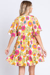 GeeGee Full Size Floral V-Neck Ruffle Trim Mini Dress