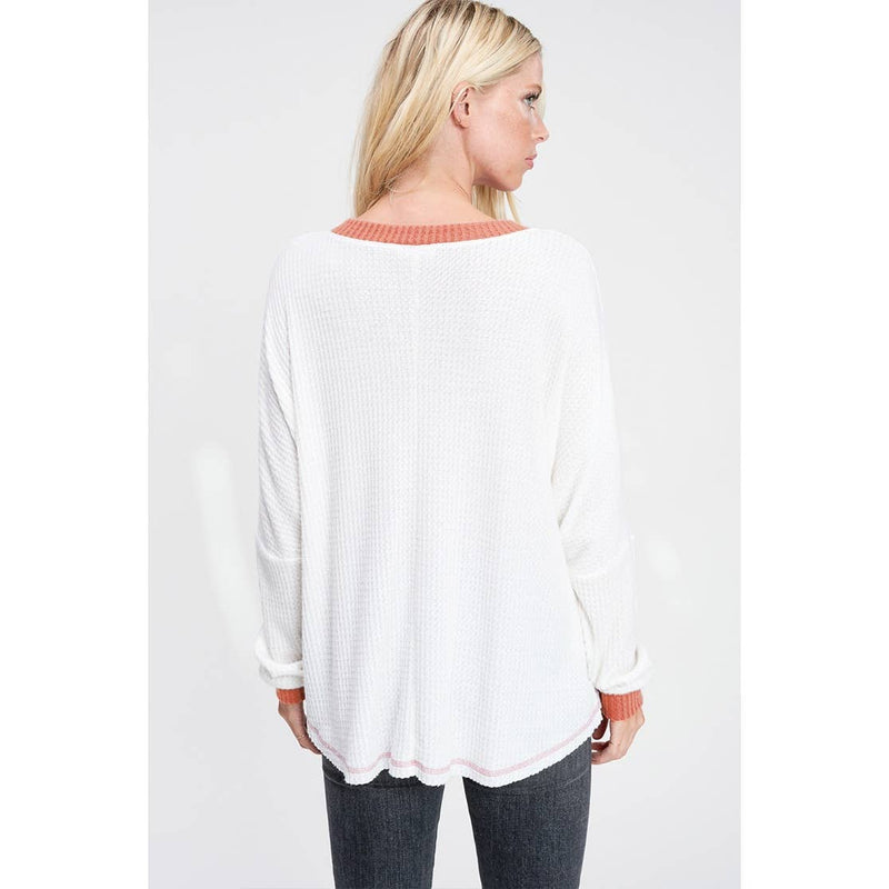 Merry print waffle knit neck band contrast top