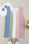 WBS Multicolored Striped Waffle-Knit Sleeveless Tank-Shirts & Tops-Pink/Sky Blue-S-[option4]-[option5]-[option6]-Womens-USA-Clothing-Boutique-Shop-Online-Clothes Minded