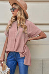 WBS Notched Side Slit Cuffed Blouse-[option4]-[option5]-[option6]-Womens-USA-Clothing-Boutique-Shop-Online-Clothes Minded