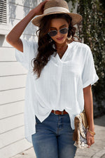WBS Notched Side Slit Cuffed Blouse-[option4]-[option5]-[option6]-Womens-USA-Clothing-Boutique-Shop-Online-Clothes Minded
