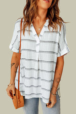 WBS Notched Side Slit Cuffed Blouse-Stripe-S-[option4]-[option5]-[option6]-Womens-USA-Clothing-Boutique-Shop-Online-Clothes Minded